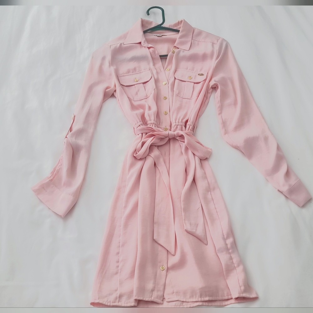 GUESS Chic Pink Shirt Dress with Tie Waist